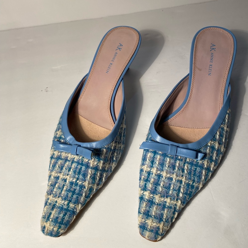 Anne Klein Blue Tweed Pointed Toe Mules - Picture 2 of 13